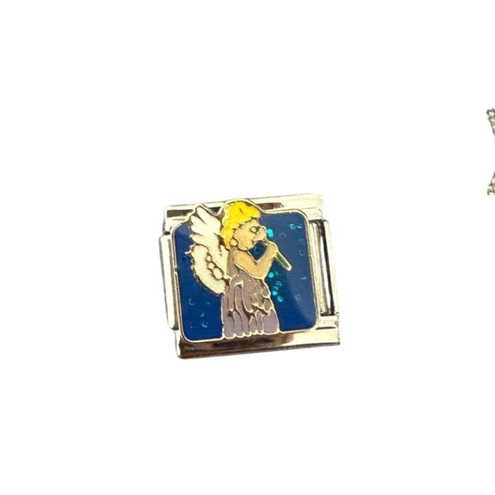 Glitter Blue Angel Italian Charm Link 9mm Silver Stainless Steel Y2K NEW